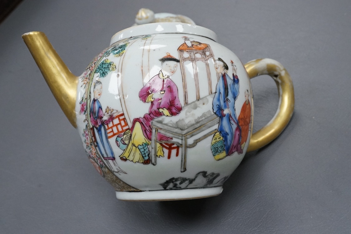 An 18th century Chinese export famille rose ‘mandarin’ teapot, 15cm high